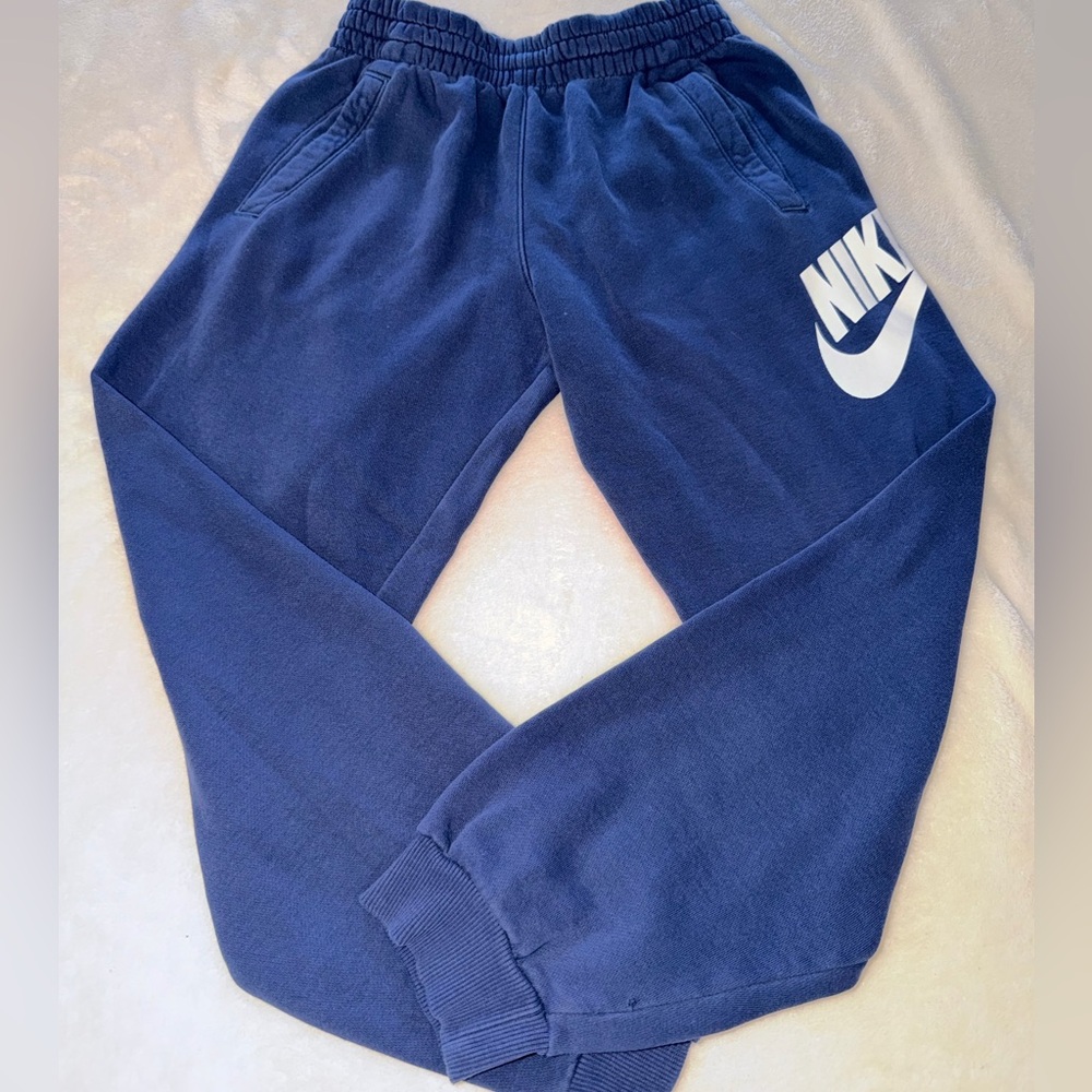 Nike Boys Large Jogger Sweatpants Blue Fleece Logo